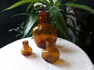 Set of 3 Antique Amber Glass Bottles - OXO 16oz & Bovril 2oz & 1/2oz. c.1900-1930. Excellent Antique Condition