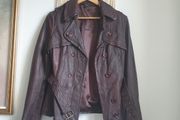Burgundy Brown Leather Jacket Size Uk 14