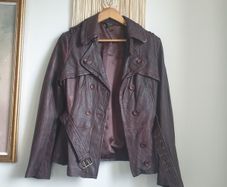 Burgundy Brown Leather Jacket Size Uk 14