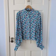 Zara Floral Balloon Sleeve Blouse Size Small