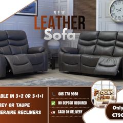 New Grey Leather 3+2 Reclining Sofa Sets
