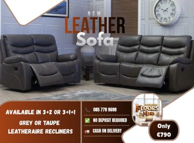 New Grey Leather 3+2 Reclining Sofa Sets