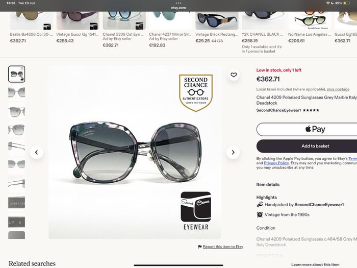 Authentic Chanel Blue Sunglasses