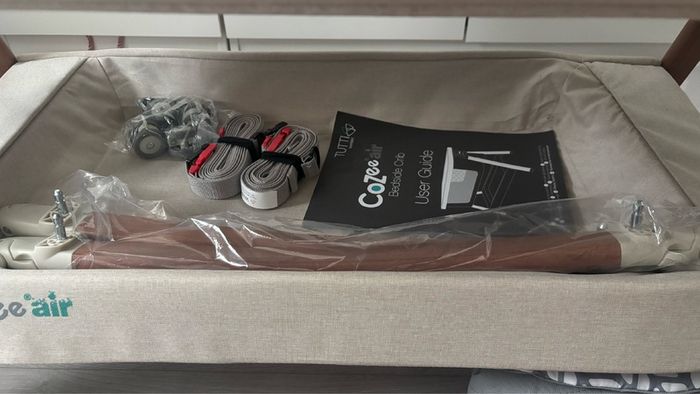 Tutti Bambini CoZee Air Bedside Crib (Full Set + 2 Fitted Sheets) - Oak/Cream