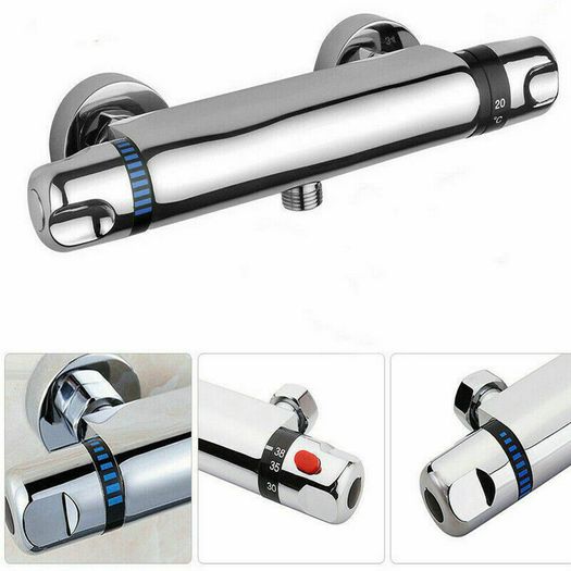 Full set Thermostatic Exposed Bar Shower Mixer Valve Tap Chrome Bottom 1/2" Outlet