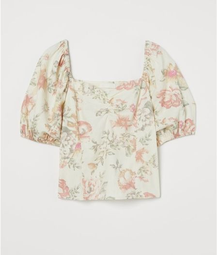 Linen Blend Pastel Print Top