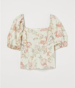 Linen Blend Pastel Print Top