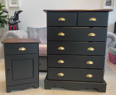 Solid wood chest of drawers and bedside locker