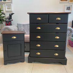 Solid wood chest of drawers and bedside locker