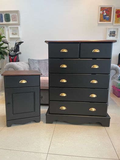 Solid wood chest of drawers and bedside locker