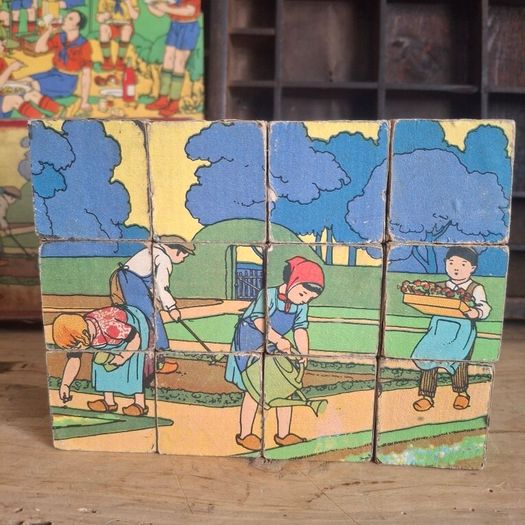 1940s French Wooden Puzzle Blocks