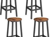 Bar Stool Set of 4  bar stool, set of 4 bar stool, kitchen chairs with steel frame, barstools  height 65 cm, round, easy assembly, industrial design, vintage brown-black L