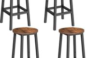 Bar Stool Set of 4  bar stool, set of 4 bar stool, kitchen chairs with steel frame, barstools  height 65 cm, round, easy assembly, industrial design, vintage brown-black L