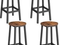 main image for ad Bar Stool Set of 4  bar stool, set of 4 bar stool, kitchen chairs with steel frame, barstools  height 65 cm, round, easy assembly, industrial design, vintage brown-black L