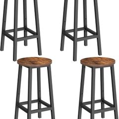Bar Stool Set of 4  bar stool, set of 4 bar stool, kitchen chairs with steel frame, barstools  height 65 cm, round, easy assembly, industrial design, vintage brown-black L