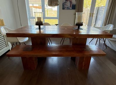 Solid Wood Dining Table and Bench ( large )