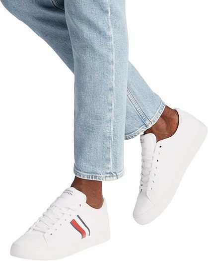Tommy Hilfiger Men's Vulcanized Sneakers Core Stripes Mesh Low Top, White, EU 44, UK 10