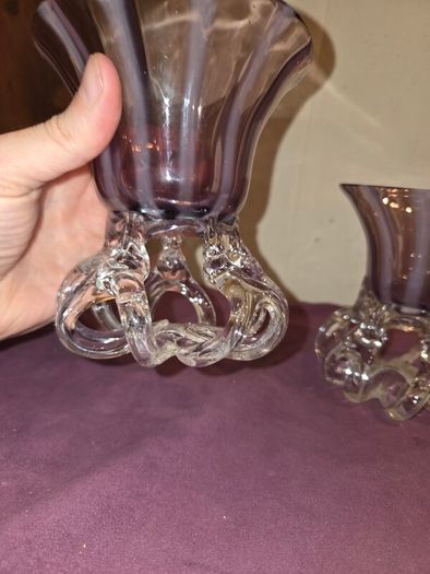 Pair of 1970's Jozefina Krosno Hand Blown Glass Bowl/Candle Holder