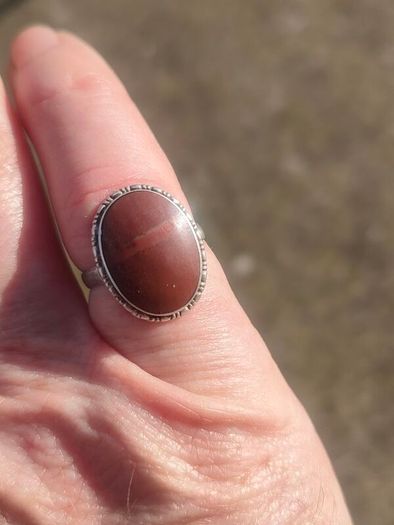 Mid Century Large Oval Cabochon Agate Sterling Silver Ring
