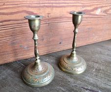 Vintage Pair Indian Brass Candlesticks