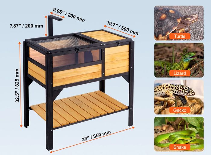 Wooden Tortoise Habitat | Reptile Enclosure with Stand & Light Holder | Indoor & Outdoor Small Animal House