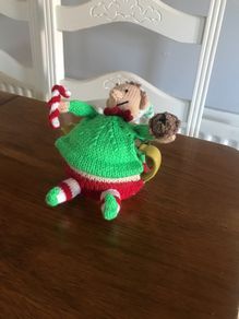 Elf hand knit tea cosy