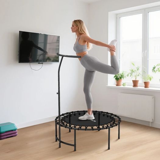 Rebounder Trampoline, 5-stage adjustable handle, Workout Trampoline, Black