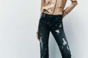 ZARA DENIM Straight Leg Jeans 38 New Tie Dye