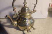 Antique Engraved Victorian Brass Hot Water Tea Kettle RARE EUC