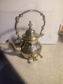Antique Engraved Victorian Brass Hot Water Tea Kettle RARE EUC