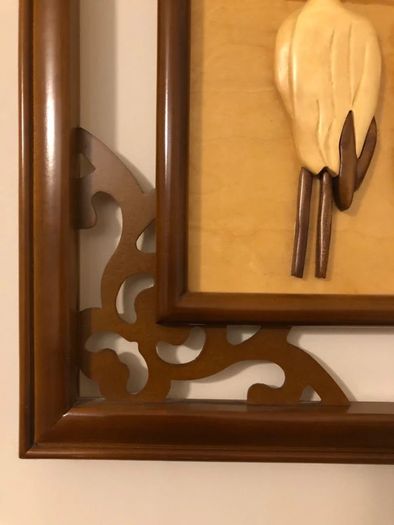 Vintage 60cm Vietnamese 3D Wood Intarsia Relief Art - Hand Carved Crane Longevity Panel