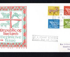 1969 Ireland Gerl Definitive stamps (third series) 1/2d, 1d, 3d, 7d, Illustrated addressed First Day Cover (FDC) with Baile Atha Cliath (Dublin) Steele Cancel