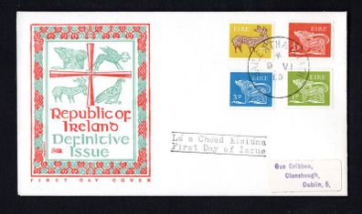 1969 Ireland Gerl Definitive stamps (third series) 1/2d, 1d, 3d, 7d, Illustrated addressed First Day Cover (FDC) with Baile Atha Cliath (Dublin) Steele Cancel