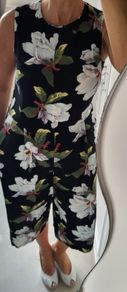 WAREHOUSE black floral crop jumpsuit with pockets Sz 12 UK
