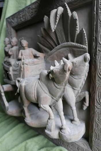 Ancient Chinese Bas-relief in Oak - Chinese Hand Carved Oak ,Antique Wall Art. (big thick and heavy) 22,8" x 21,5" thickness 8"