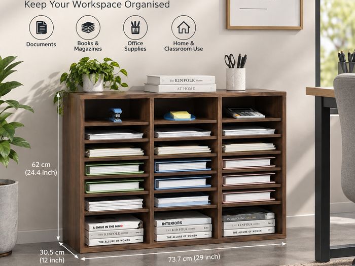 24-Compartment A4 Document Organiser  Adjustable Wooden Office & Home Storage Cabinet