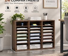 24-Compartment A4 Document Organiser  Adjustable Wooden Office & Home Storage Cabinet