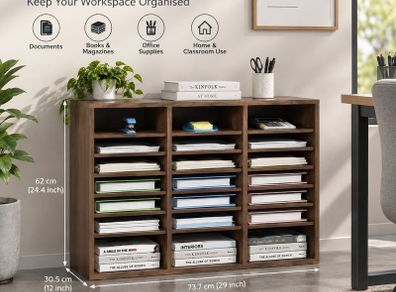 24-Compartment A4 Document Organiser  Adjustable Wooden Office & Home Storage Cabinet