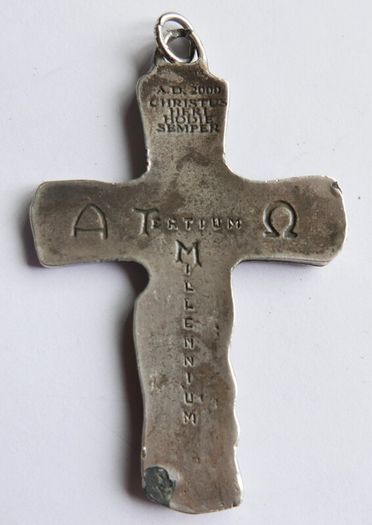 Vintage Holy Trinity Crucifix in silvered brass 14 x 9 cm