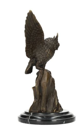 Majestic Bronze Owl Sculpture - Bronze, Marble, Signed