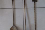 Antique French fireplace set 1950s features handles with various figures with animal finials