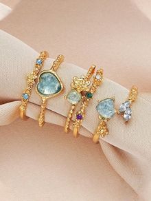3 pcs Floral Crystal Rings Set
