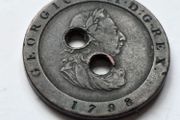 Antique 1798 Isle of Man Cartwheel Halfpenny Coin Button - King George III Manx Folk Art / Trench Art