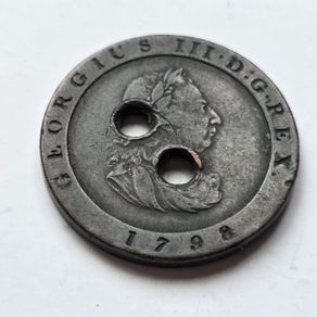 Antique 1798 Isle of Man Cartwheel Halfpenny Coin Button - King George III Manx Folk Art / Trench Art