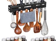 main image for ad Utensil Holder with 2 Piece Spice Rack Kitchen Storage &amp; Organisation Spice Rack for inside Cupboard Kitchen Utensils Holder with 8 Hooks Spice Rack Wall Mounted Knife Holder Organiser