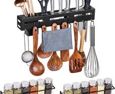 Utensil Holder with 2 Piece Spice Rack Kitchen Storage & Organisation Spice Rack for inside Cupboard Kitchen Utensils Holder with 8 Hooks Spice Rack Wall Mounted Knife Holder Organiser