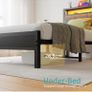 3FT Single Bed Frame with Storage Headboard, Black Metal Single Bed with Upholstered Headboard, LED Lights and Charging Station, Heavy Duty Metal Slats Support,Easy Assembly Image 2