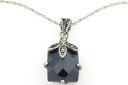 Vintage 925 Sterling Silver, Marcasite &amp; Black Spinel Gothic Necklace