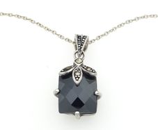 Vintage 925 Sterling Silver, Marcasite & Black Spinel Gothic Necklace
