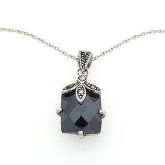 Vintage 925 Sterling Silver, Marcasite & Black Spinel Gothic Necklace